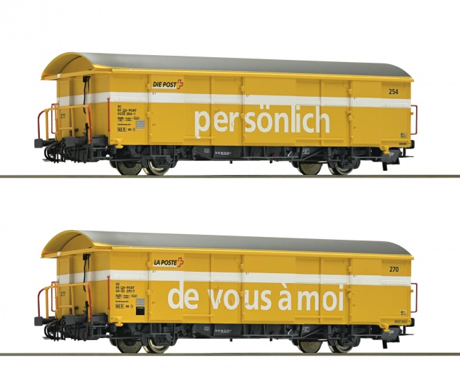 Set of 2 postal freight cars of Swisspost<br /><a href='images/pictures/Roco/Roco-67183 (1).jpg' target='_blank'>Full size image</a>